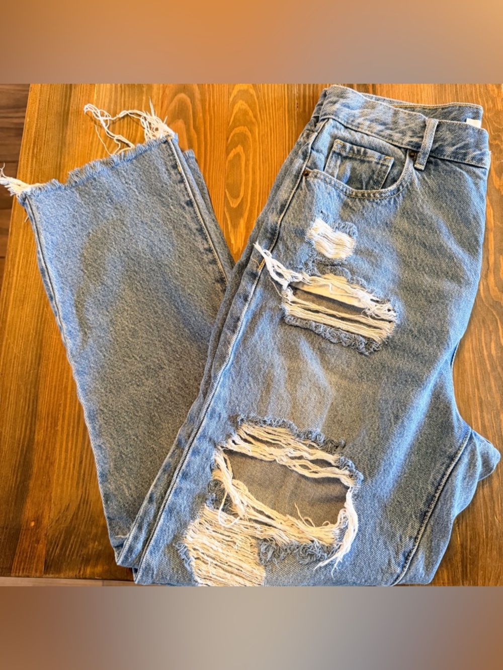 PacSun Light Blue Distressed Straight Leg Jeans